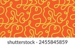 Noodle pasta seamless pattern vector background. Spaghetti curvy doodle pattern, Italian pasta background. Chinese abstract noodle, ramen design yellow food wallpaper. Vector illustration