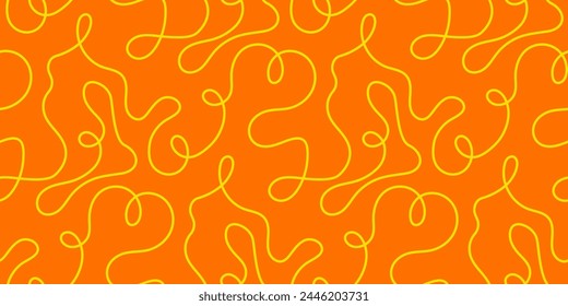 Noodle pasta seamless pattern vector background. Spaghetti curvy doodle pattern, Italian pasta background. Chinese abstract noodle, ramen design yellow food wallpaper. Vector illustration