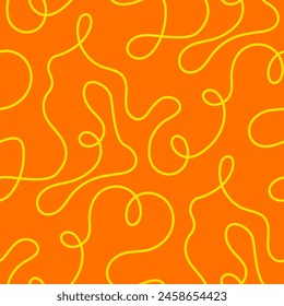 Noodle pasta seamless pattern vector background. Spaghetti curvy doodle pattern, Italian pasta background. Chinese abstract noodle, ramen design yellow food wallpaper. Vector illustration