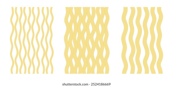 Noodle pattern collection. Italian pasta, asian, japan or chinese food. Intricate swirls of noodles, textiles or packaging. Culinary creativity, food art, kitchen decor inspiration vector illustration