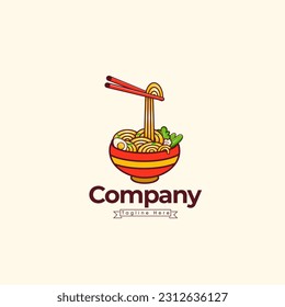 Noodle Pho Food Logo Template Design, Pho Icon Design Template Elements With Spoon And Chopstick Vector Color Emblem. Noodle Plate With Chopstick And White Background.