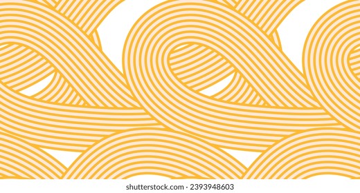 Noodle ramen asian seamless pattern. Repeated background with bold yellow waves lines. Italian pasta texture