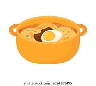 Noodle Ramen Food in a Cooking Pot Pan Animated Cartoon Vector Illustration