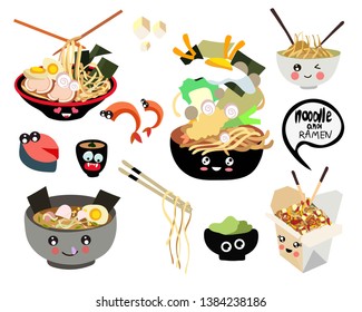 Noodle and ramen. Hand drawn vector. All elements are isolated. Transparent background