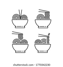 Diseño de iconos de fideo y ramen estilo de esquema para el fondo del elemento de diseño