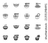 Noodle and ramen icon set, line and glyph version, outline and filled vector sign. Oriental food linear and full pictogram. Symbol, logo illustration. Different style set include icons as noodles box