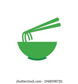 noodle ramen logo design with flat green color style