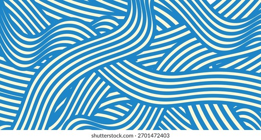 Noodle Ramen Pattern fundo. Massas alimentícias textura espaguete geométrico. Abstrato ornamento de râmen. Ilusão de vetor plano. Plano de fundo da textura da onda