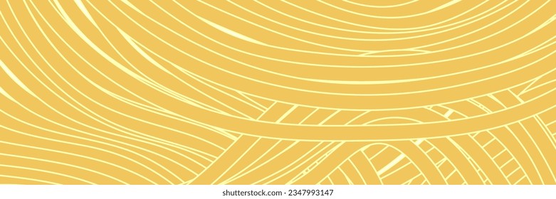 Noodle Ramen Pattern yellow background. Pasta food texture spaghetti geometric. Abstarct ramen ornament. Flat vector illustartion. Wave texture background