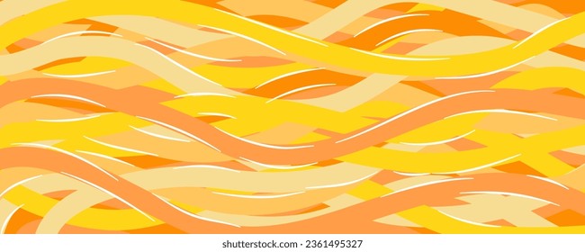 Fondo amarillo del patrón de fideos Ramen. Espaghetti de textura gastronómica de pasta geométrica. Ornamento Abstarct ramen. Iluminación vectorial plana. Fondo de textura ondulada