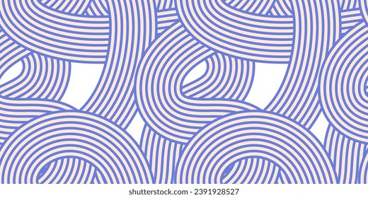 Noodle ramen seamless pattern. Repeated background with blue bold waves lines