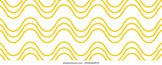 Noodle or ramen texture. Pasta, tagliatelle or capellini background. Curvy spaghetti pattern. Wavy yellow horizontal lines. Traditional Italian, Chinese of Japan food print. Vector flat illustration.