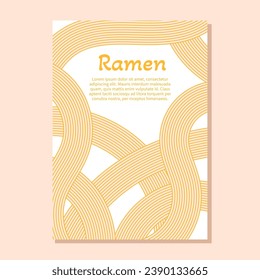 Noodle ramen Yellow texture poster template. Pasta wavy background. Italian spaghetti, macaroni illustration