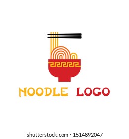 Noodle Restaurant, Asian Food with Chopstick Logo Vector Concept Isolated Vector.