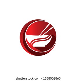 Noodle restaurant and food logo template in red circle. Vector logo illustration.