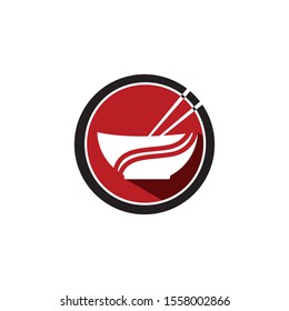 Noodle restaurant and food logo template in red circle. Vector logo illustration.