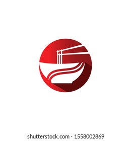 Noodle restaurant and food logo template in red circle. Vector logo illustration.