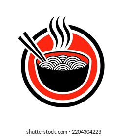 Noodle restaurant logo design, Red concept, Line style, Vector Illustration.