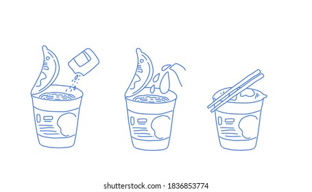 Noodle self cooking guidelines concept design of vector. Cartoon illustration style.