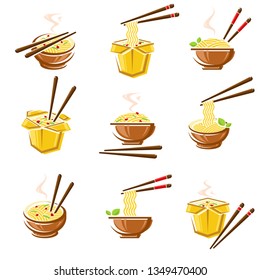 Noodle set. Collection icon noodles. Vector