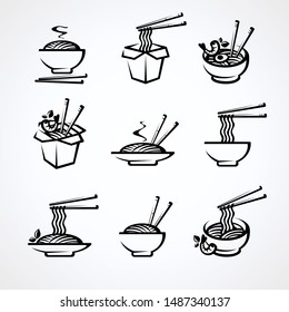 Noodle set. Collection icon noodles. Vector
