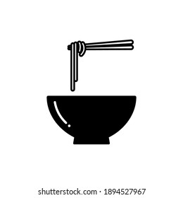 Noodle Soup Bowl With Chopsticks Icon. Bowl Of Ramen Noodle Icon.