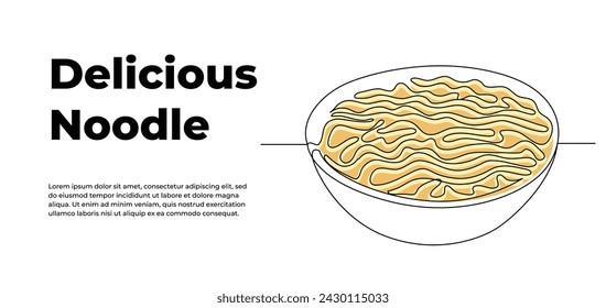 Noodle soup in a bowl one continuous line design. Restaurant food menu design concept. Decorative elements drawn on a white background.