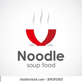 Noodle soup hot delicious food abstract vector logo design template culinary restaurant business icon yummy company identity kitchen symbol concept