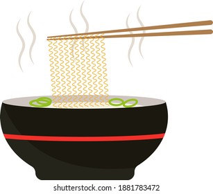 Noodle soup ,illustration, vector on white background.
