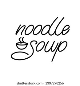Noodle soup lettering design. Vector illustration.