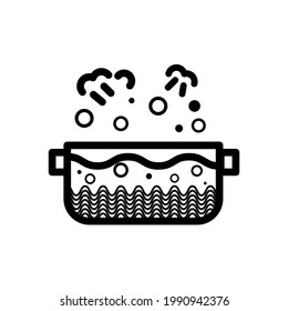 Noodle soup pot icon. Boiled soup in the pot icon. Hot pot icon. Vector illustration. Boiled noodles.