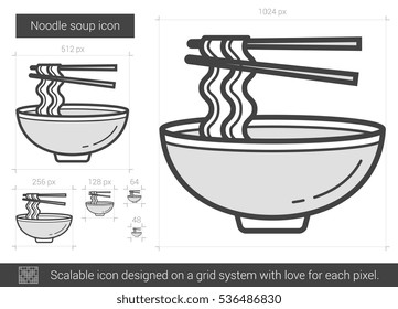 Noodle soup vector line icon isolated on white background. Noodle soup line icon for infographic, website or app. Scalable icon designed on a grid system.