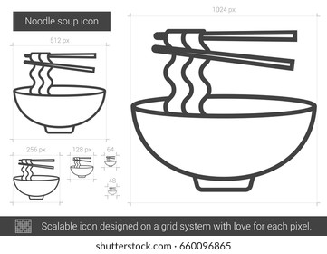 Noodle soup vector line icon isolated on white background. Noodle soup line icon for infographic, website or app. Scalable icon designed on a grid system.