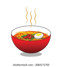 noodle soup vector with topping, on white background