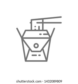 Noodle takeaway box, japanese cuisine line icon.
