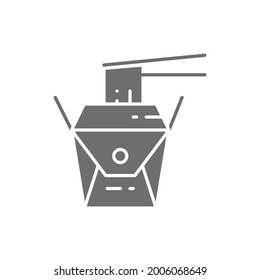 Noodle takeaway box, japanese cuisine gray icon.