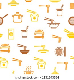 Noodle Thin Line Seamless Pattern Background Chinese or Japanese Traditional Fast Food and Chopstick, Box. Vector illustration