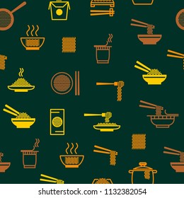 Noodle Thin Line Seamless Pattern Background Chinese or Japanese Traditional Fast Food and Chopstick, Box. Vector illustration