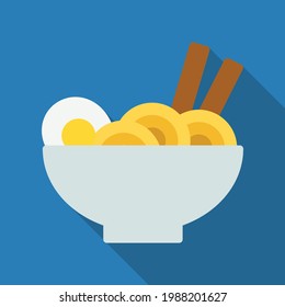 Noodle Vector Icon in Flat Style. Noodles are a type of food made from unleavened dough which is rolled flat and cut, stretched or extruded, into long strips or strings. Vector Illustration Icon.