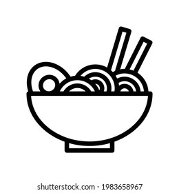 Noodle Vector Icon in Outline Style. Noodles are a type of food made from unleavened dough which is rolled flat and cut, stretched or extruded, into long strips or strings. Vector illustration icon.