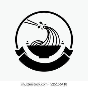 noodle wave in bowl with chopstick logo design