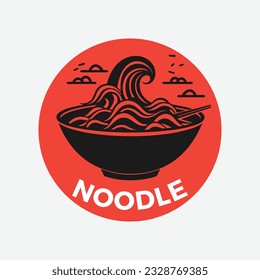 Noodle wave bowl logo template. Chinese food vector design. Ramen noodles illustration