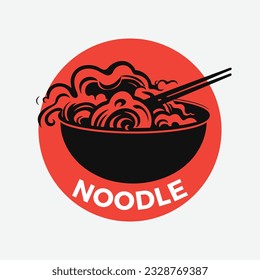 Plantilla del logotipo del cuenco de la ola de fideos. Diseño vectorial de comida china. Ilustración de fideos de Ramen