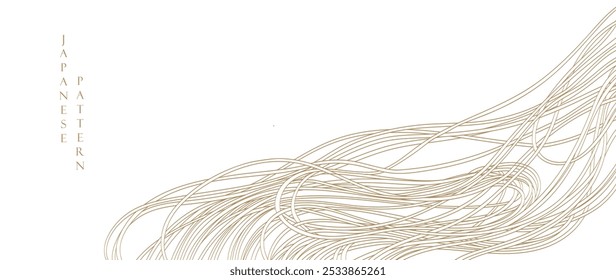 Noodles banner with brown and yellow line pattern on white background in vintage style. Wave abstract art illstration banner design. 