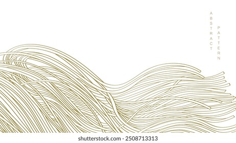 Noodles banner with brown and yellow ramen pattern on black background in vintage style. Wave abstract art illstration. Hand drawn line in elegant style.