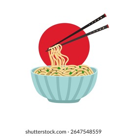 Noodles in bowl, asian food with chopsticks original artwork