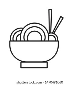 Noodles in bowl chinese food line icon logo design