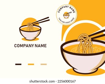 the noodles bowl with chopstick logo design template, suitable for any business related to soup, shop, ramen, noodles, fast food restaurants, Korean food, Japanese food on a white background.