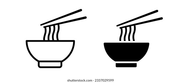 Noodles bowl and chopstick vector icon set. Asian food symbol