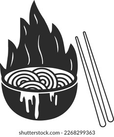 Noodles in bowl with chopsticks icon, food icon black vector